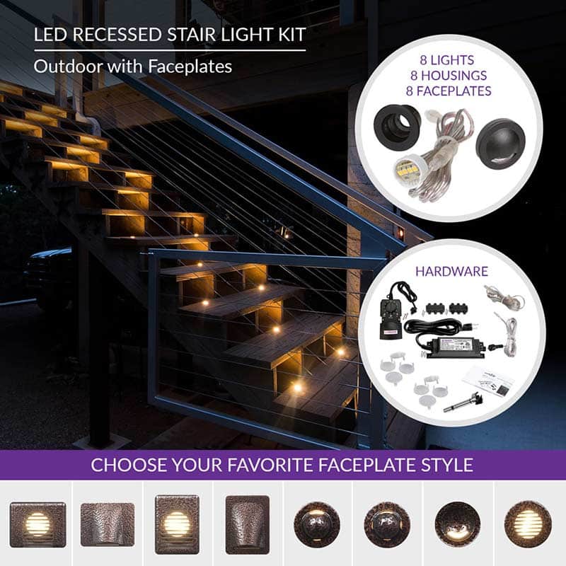 Outdoor LED Recessed Stair Light Kit 8 Pack with Faceplates (copy) Questions & Answers